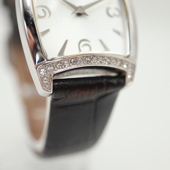 Caravelle by Bulova Silver Tone Watch 27mm Barrel Black Leather w New Battery - Picture 8 of 16